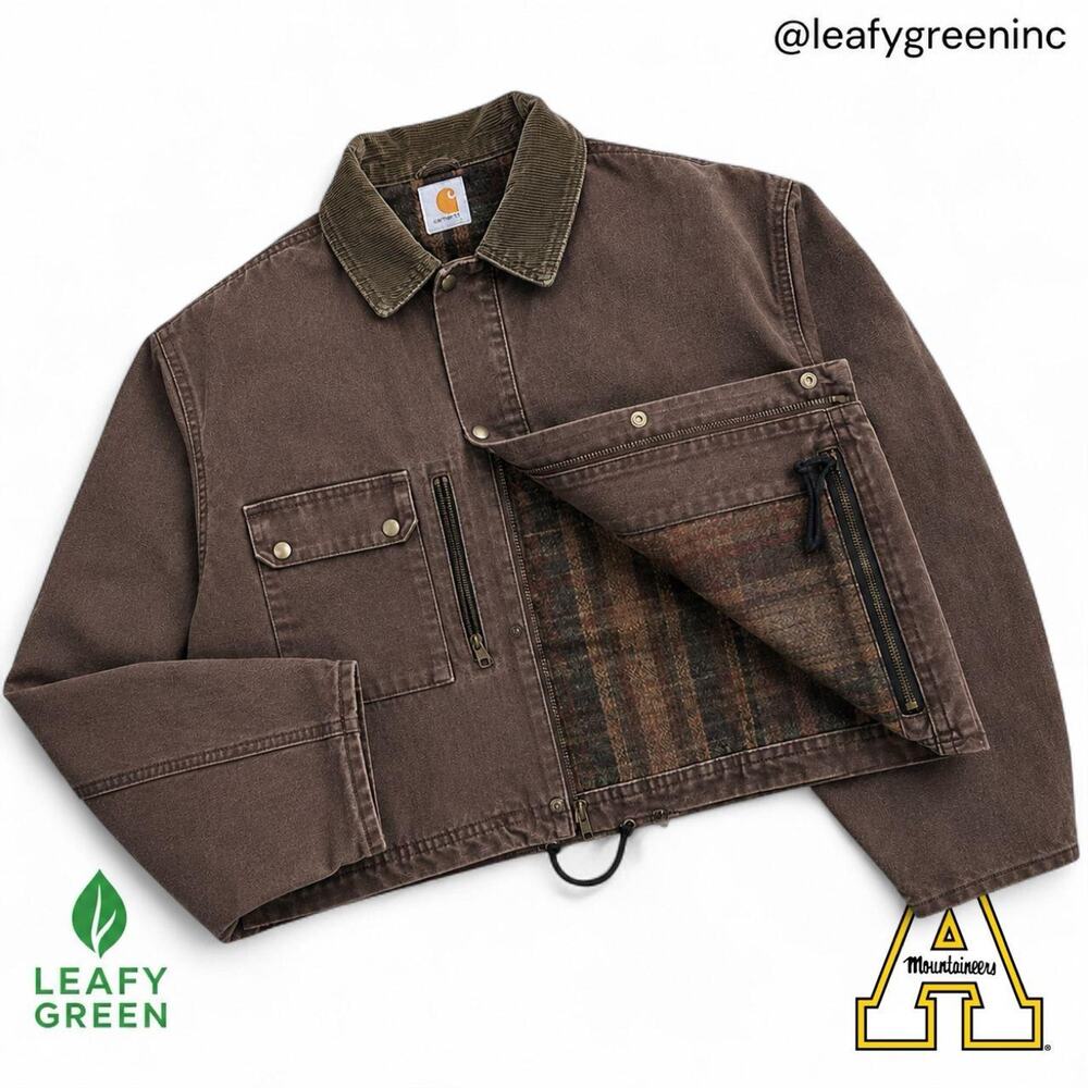 Carhartt Brown Detroit Cropped Trucker Jacket Canvas Blanket Lined us sz M